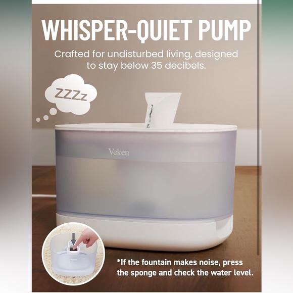 Veken Pet Water Fountain, 84oz/2.5L Automatic(NWT)white..dogs and cats - Picture 2 of 8